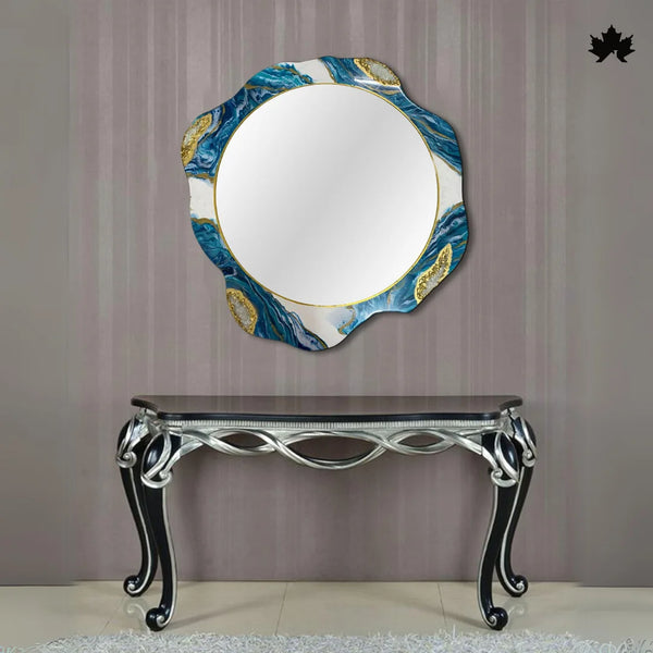 Azure Crest Round – Resin Wall Mirror for Interior Decoration