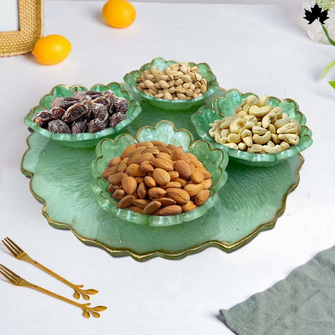Luxury dry fruit platter with 4 bowls and golden edges