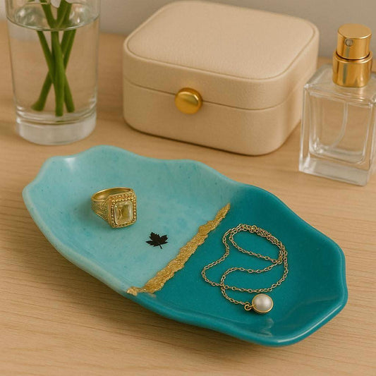 Aqua Luxe Jewelry Tray Gift for Her with Golden Detailing | Fankaarlok