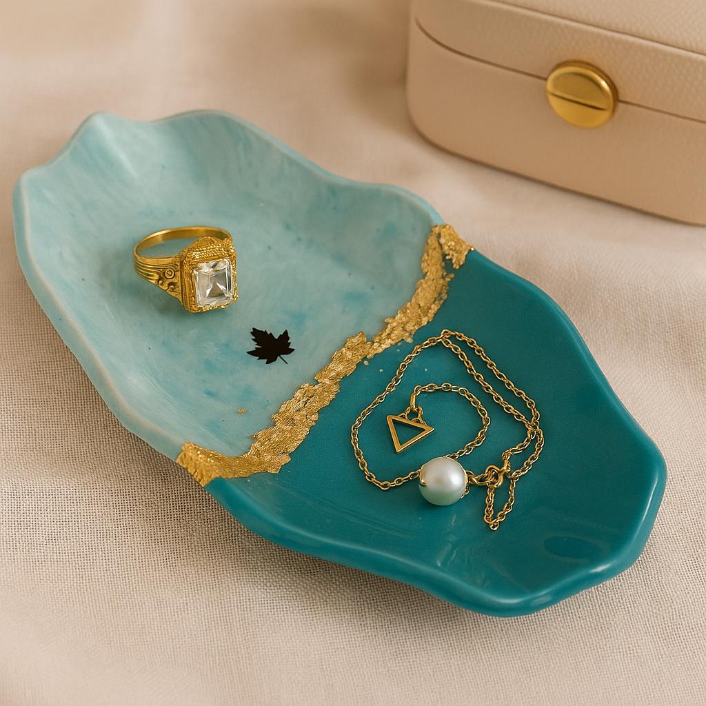 Aqua Luxe Jewelry Tray Gift for Her with Golden Detailing | Fankaarlok