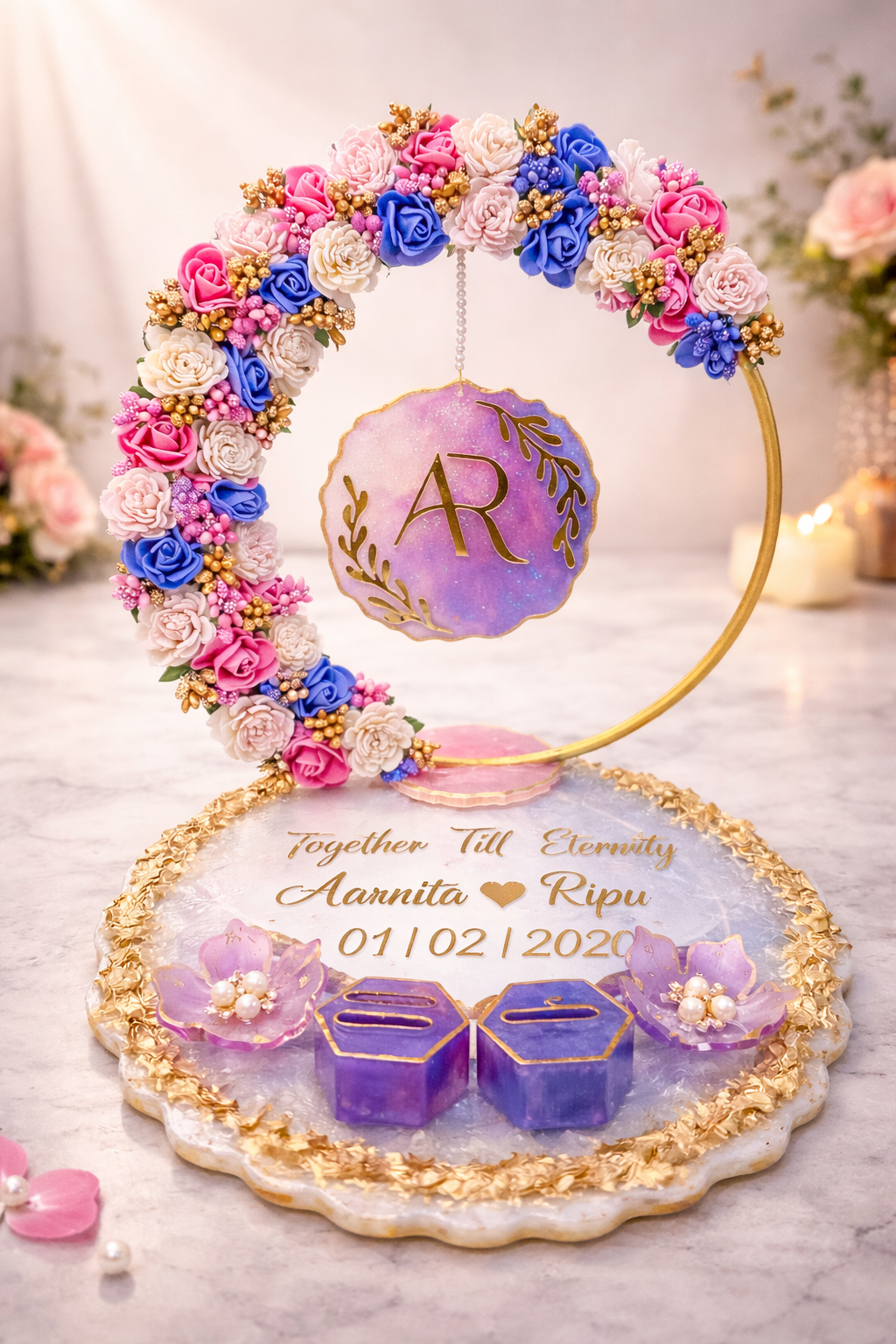 Charming Floral Ring Platter | Artificial Bloom Ceremony Tray – Fankaarlok