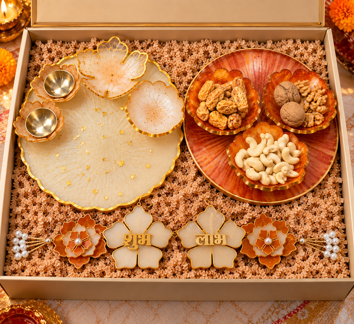 Anand handcrafted resin Diwali corporate gift hamper in premium gift box by Fankaarlok