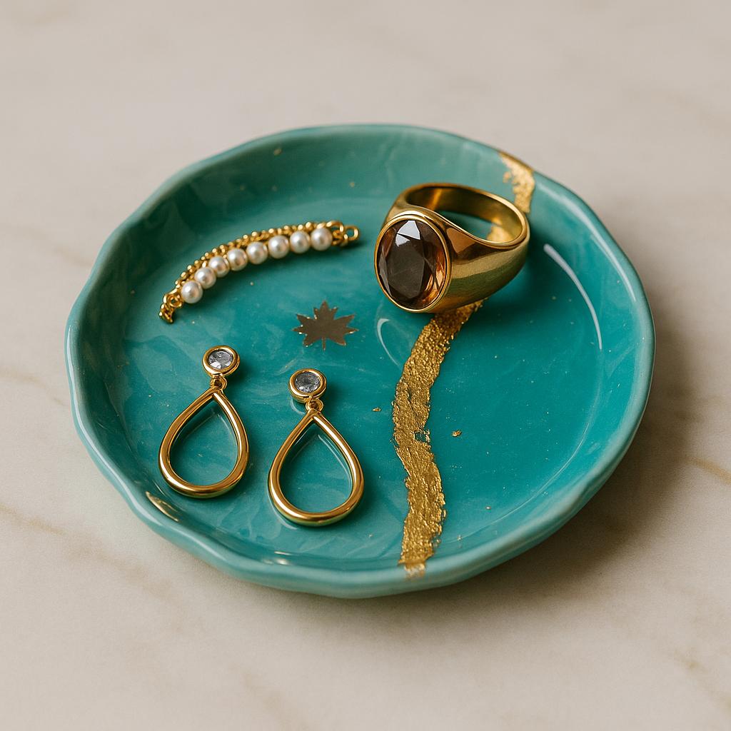 Emerald Shine Dresser Jewelry Tray with Golden Detailing | Fankaarlok