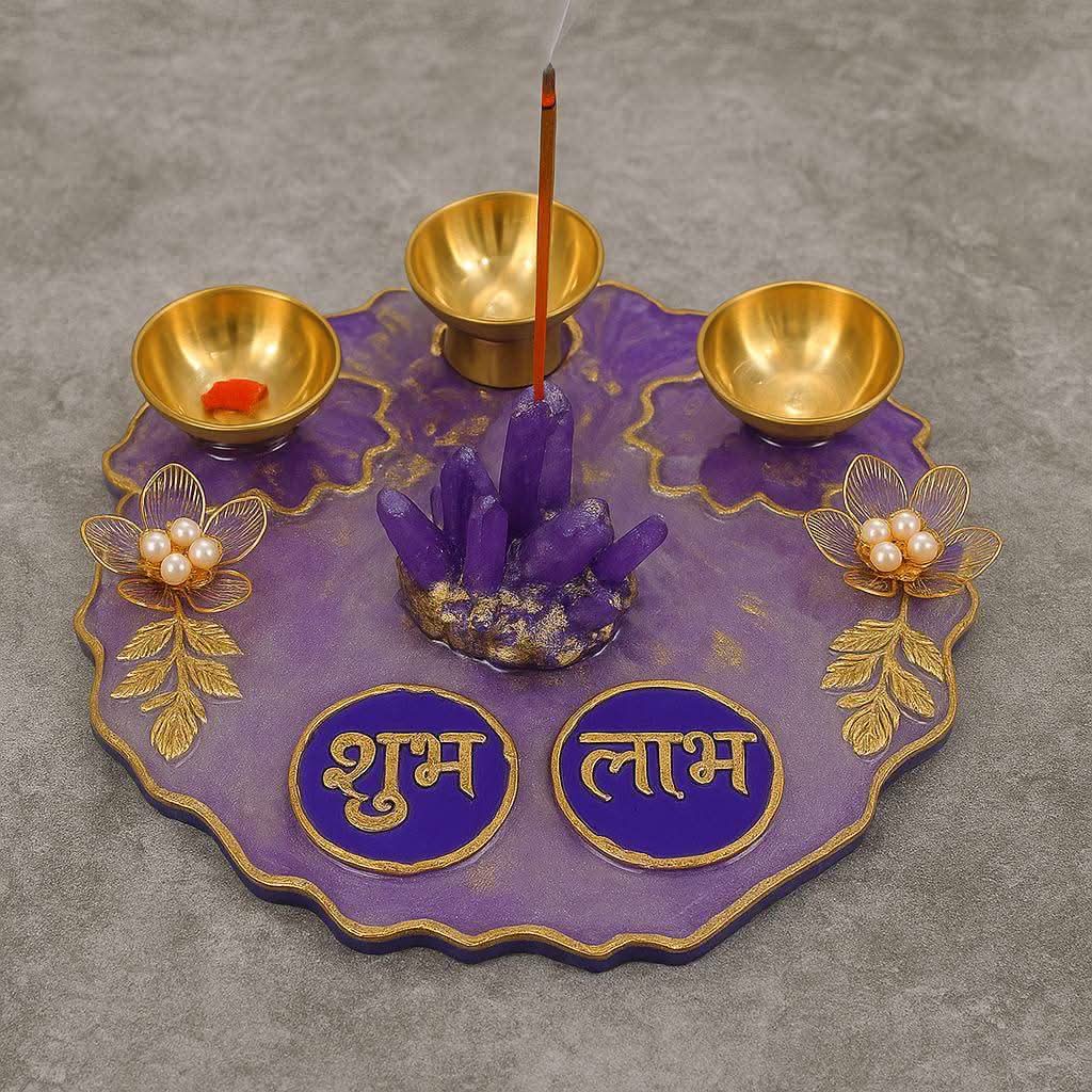 Puja Thali with Agarbatti Stand | Luxury Designer Pooja Thali for Festive Rituals - Fankaarlok