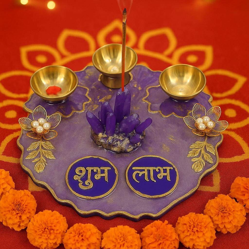 Puja Thali with Agarbatti Stand | Luxury Designer Pooja Thali for Festive Rituals - Fankaarlok