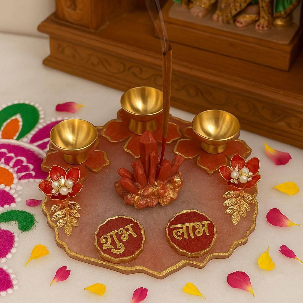 Designer Pooja Thali for Diwali | Luxury Festive Gift Hamper with Diyas & Shubh Laabh - Fankaarlok