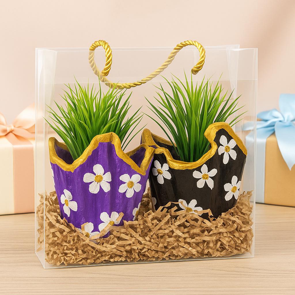 Plant Gift Combo Set | Designer Planters with Faux Greenery
