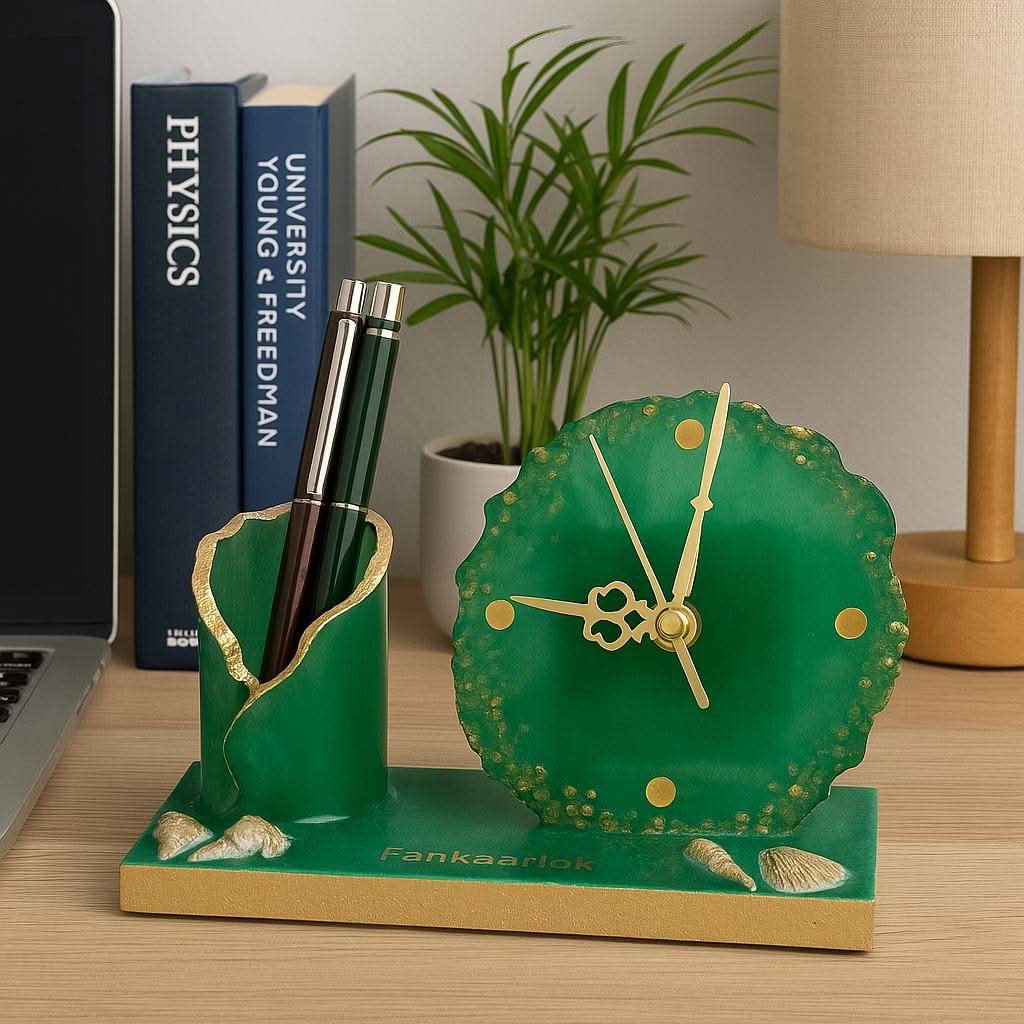 Luxury Office Desk Gift Set – Table Clock with Pen Stand – Fankaarlok