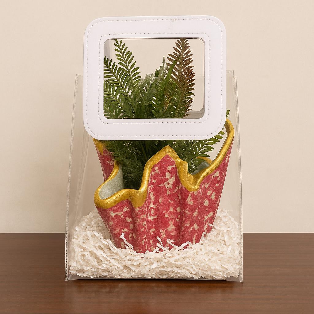 Luxury Planter Gift Set Online | Designer Red Planter with Faux Greenery