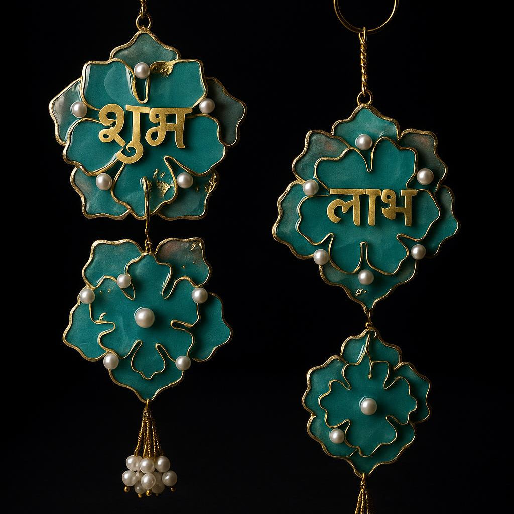 Handmade Diwali Shubh Labh Hanging with Pearls & Golden Detailing | Fankaarlok
