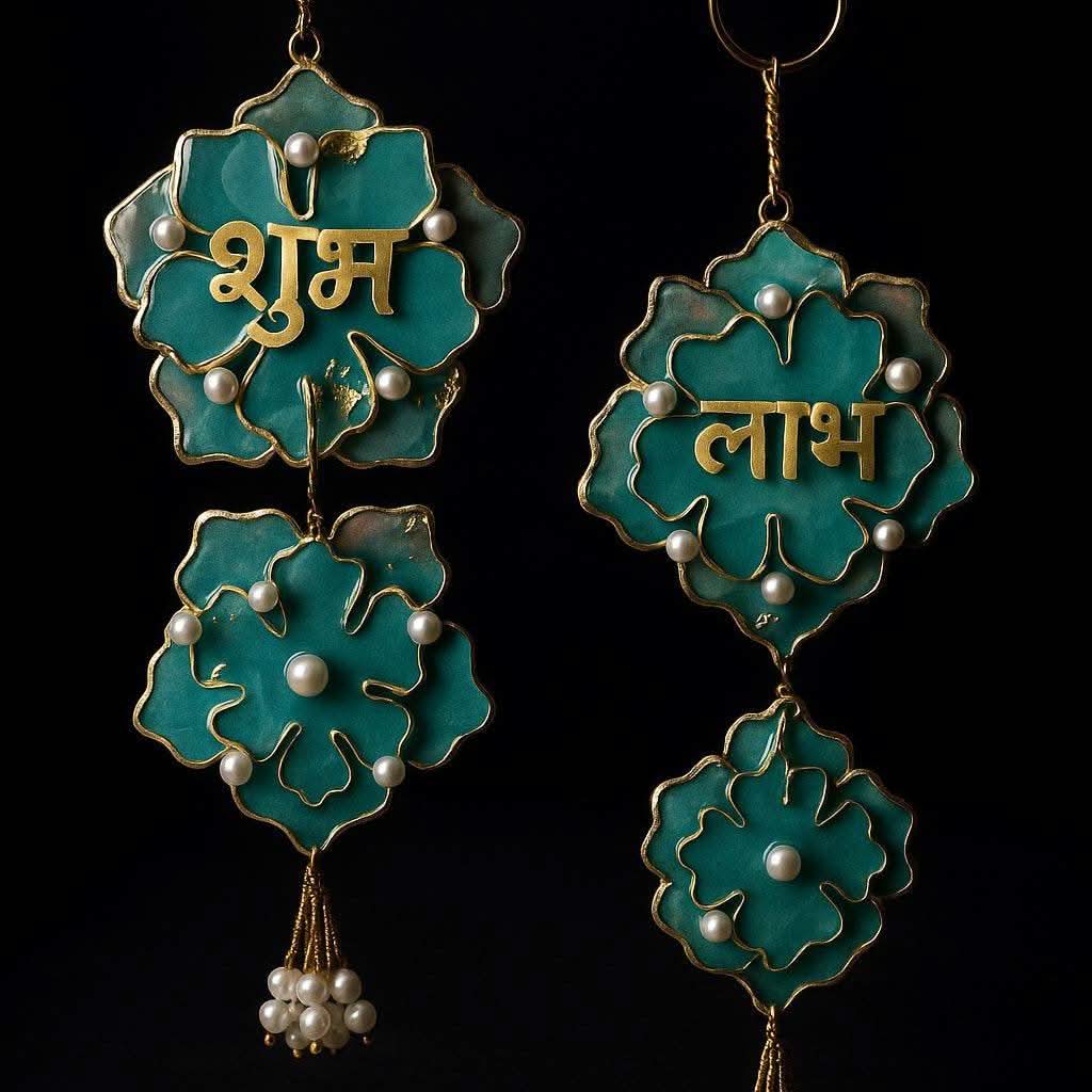 Handmade Diwali Shubh Labh Hanging with Pearls & Golden Detailing | Fankaarlok - Fankaarlok