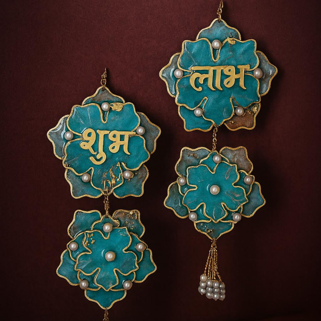 Handmade Diwali Shubh Labh Hanging with Pearls & Golden Detailing | Fankaarlok