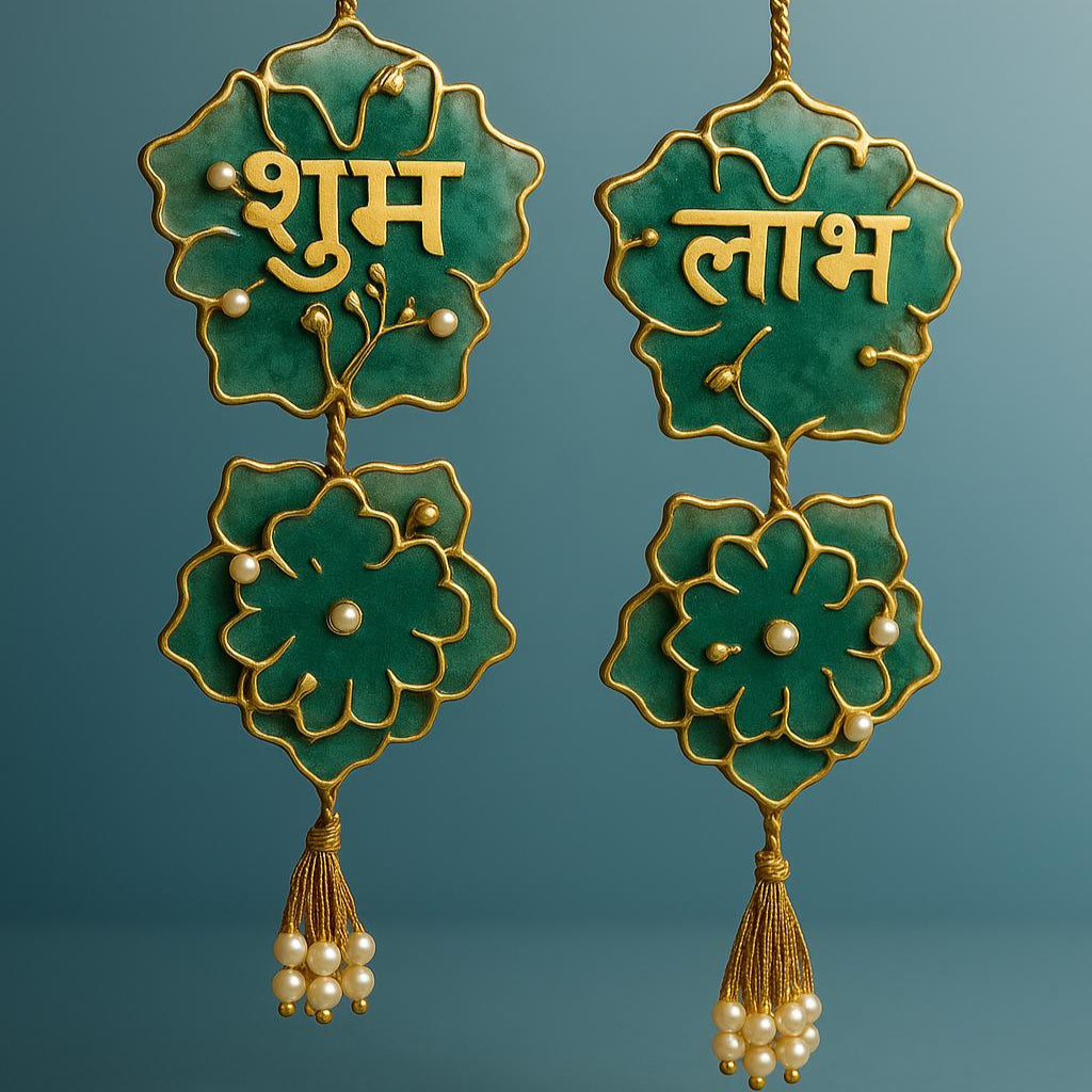 Handmade Shubh Labh for Main Door with Golden & Pearl Detailing | Fankaarlok