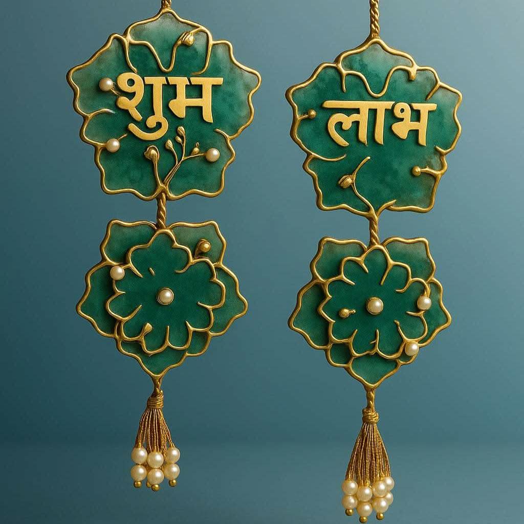 Handmade Shubh Labh for Main Door with Golden & Pearl Detailing | Fankaarlok - Fankaarlok