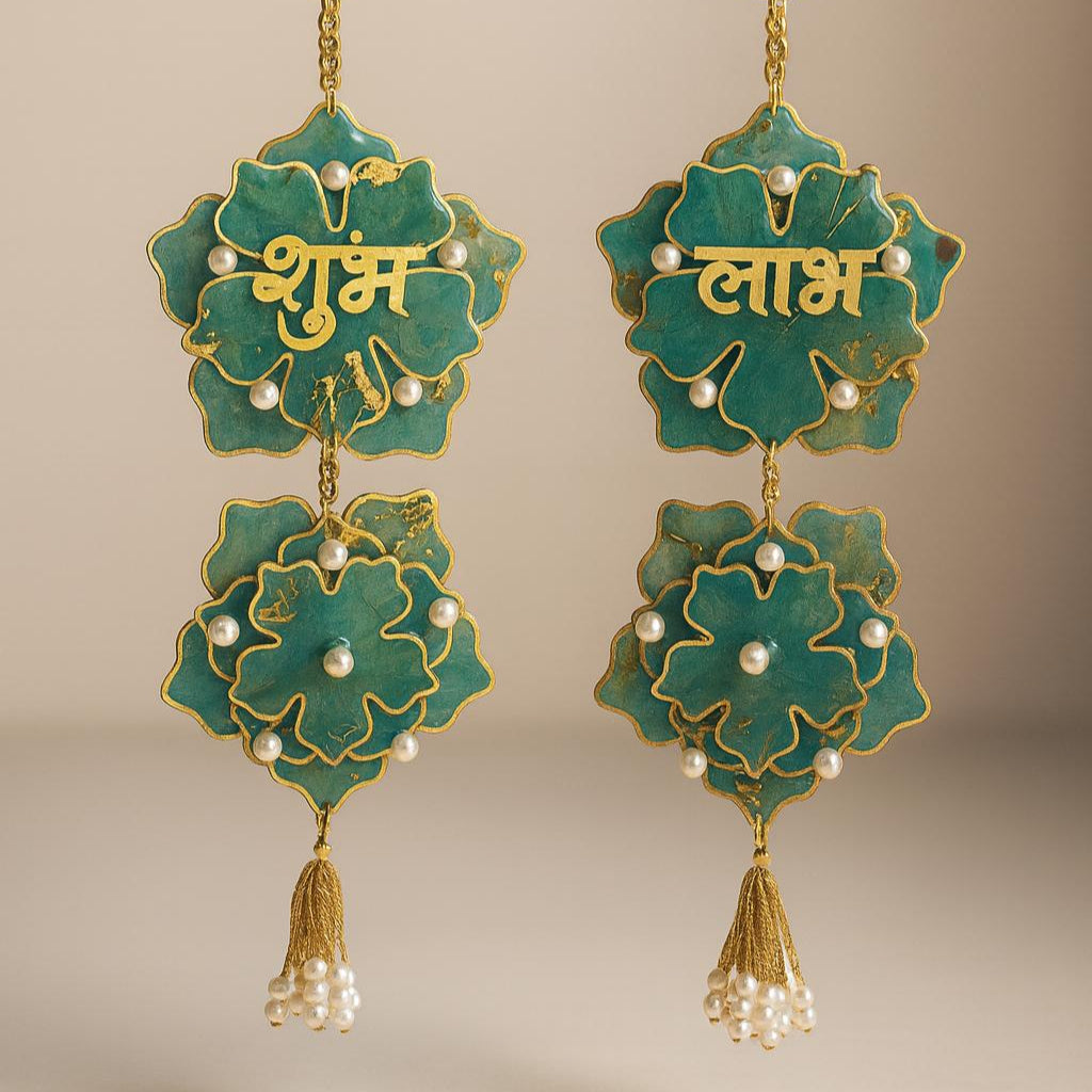Handmade Shubh Labh for Main Door with Golden & Pearl Detailing | Fankaarlok