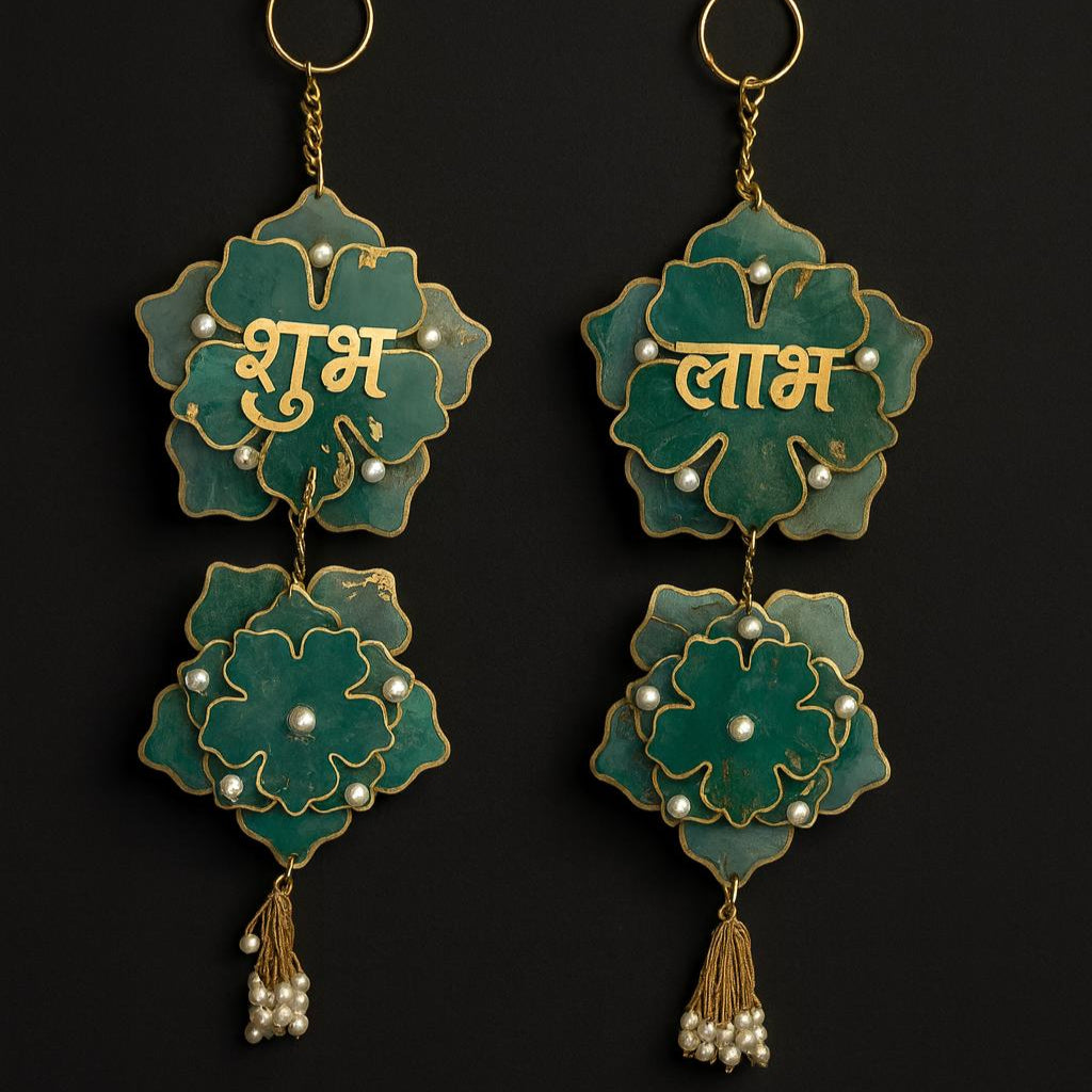 Handmade Shubh Labh for Main Door with Golden & Pearl Detailing | Fankaarlok