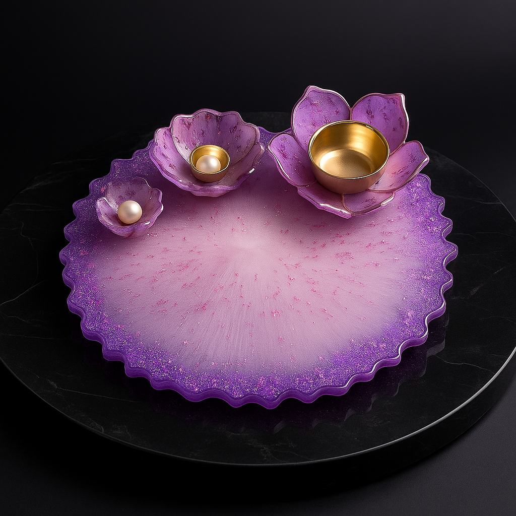 Lavender Radiance Shagun Pooja Thali with Lotus Bowls | Fankaarlok