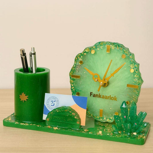 Emerald Luxe Table Clock Pen Holder | Fankaarlok