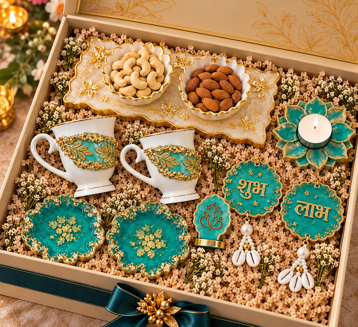Vaibhav handcrafted resin Diwali corporate gift hamper in premium gift box by Fankaarlok
