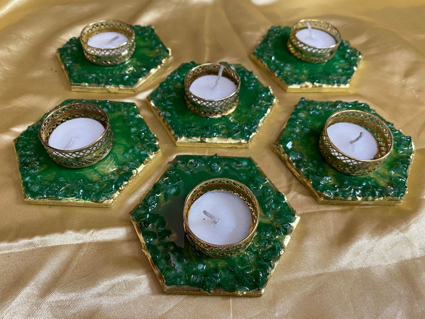 Emerald Oasis - Artisanal Resin Tealight Holder Set | Fankaarlok