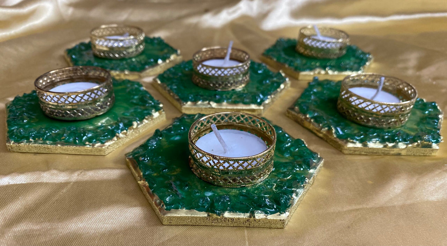 Emerald Oasis - Artisanal Resin Tealight Holder Set | Fankaarlok