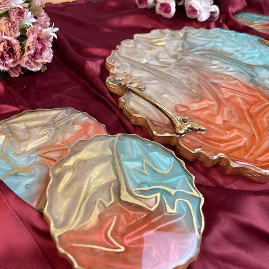 Luxury Serving Tray with Coasters | Designer Handcrafted Gift Set - Fankaarlok