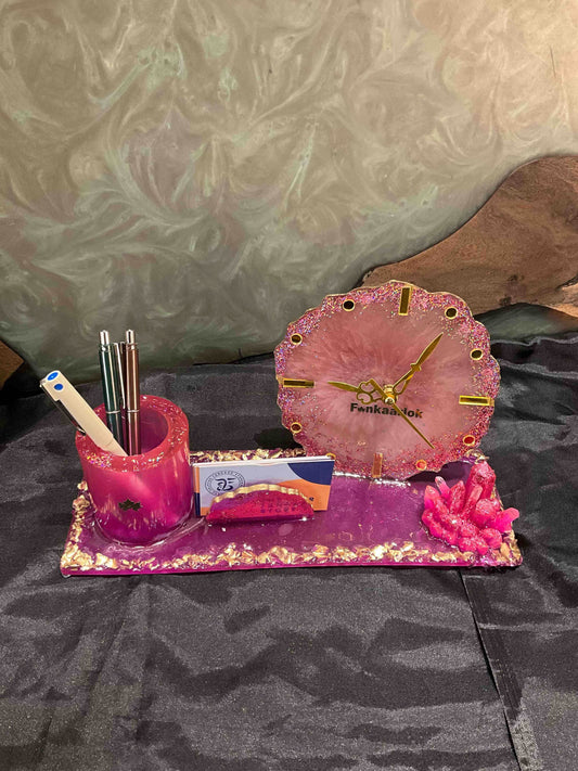 Rose Quartz Elegance Office Desk Organizer Set with Clock | Fankaarlok