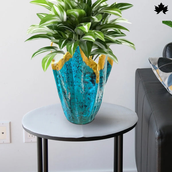 Aqua Gold Majesty elegant planter in aqua with gold detailing