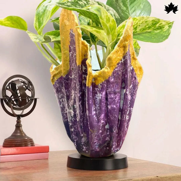 Royal Amethyst handcrafted purple resin planter with gold-dipped edges