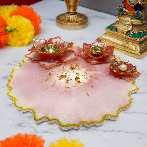 Blush Lotus pooja thali — front view for home temple