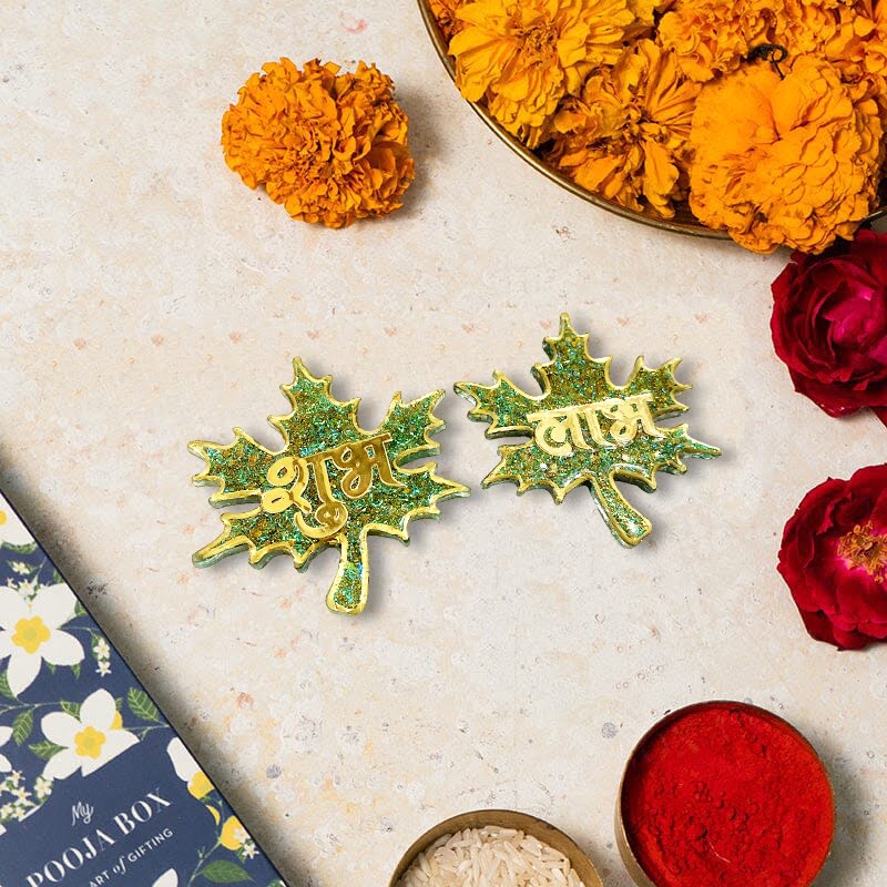Glittering Green Shubh Laabh Pair - Autumn Leaf Collection