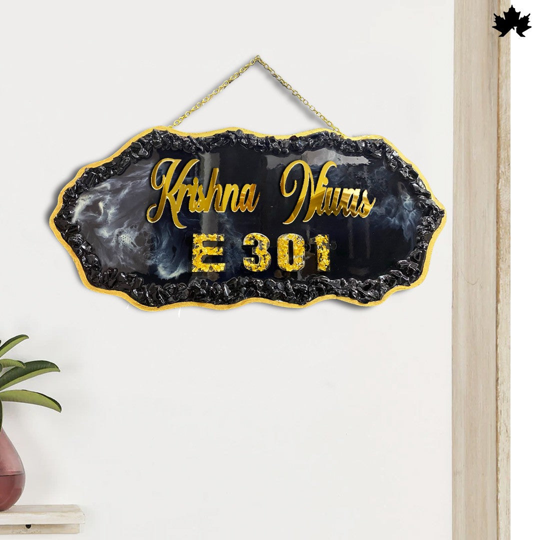 Classy House Front Name Plate | Elegant Black & Gold Door Nameboard