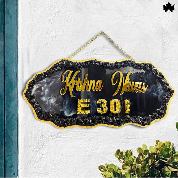 Classy House Front Name Plate – Elegant Black & Gold Door Nameboard