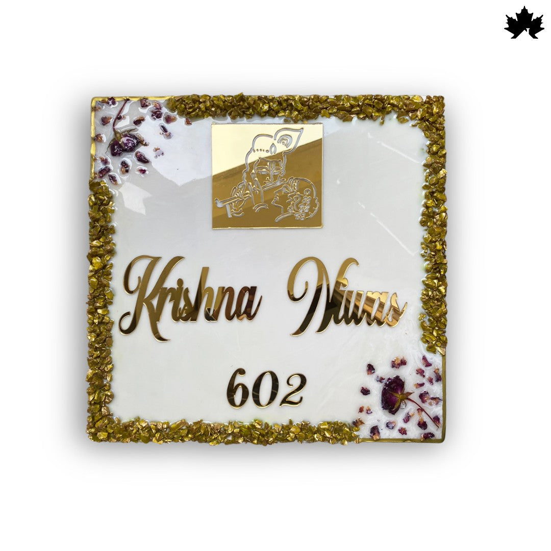 Personalized Wall Nameplate for Flats | Elegant Krishna-Inspired Door Nameplate