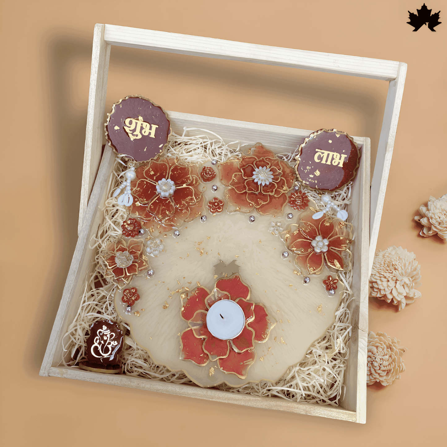 Grand Floral Harmony Combo Set: Pooja Thali, Shubh Laabh, Diya & Ganesh Idol - Fankaarlok