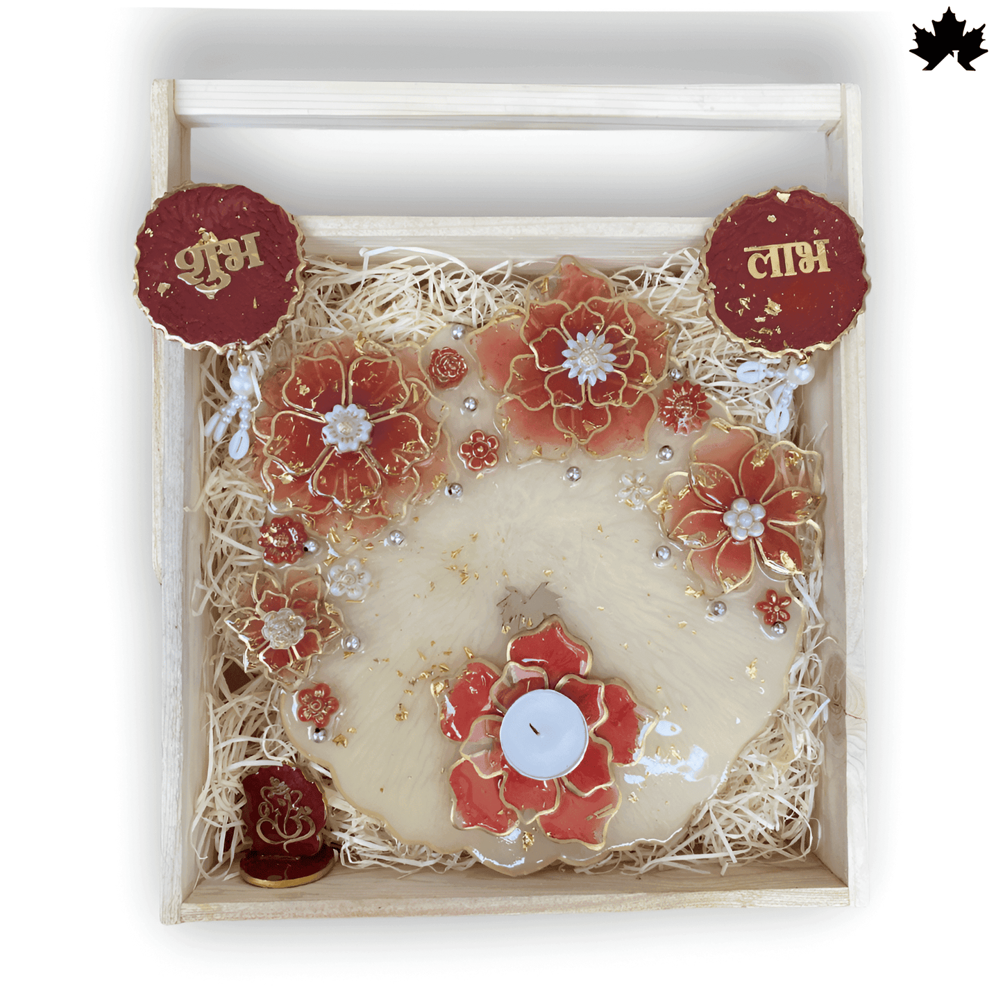 Grand Floral Harmony Combo Set: Pooja Thali, Shubh Laabh, Diya & Ganesh Idol - Fankaarlok
