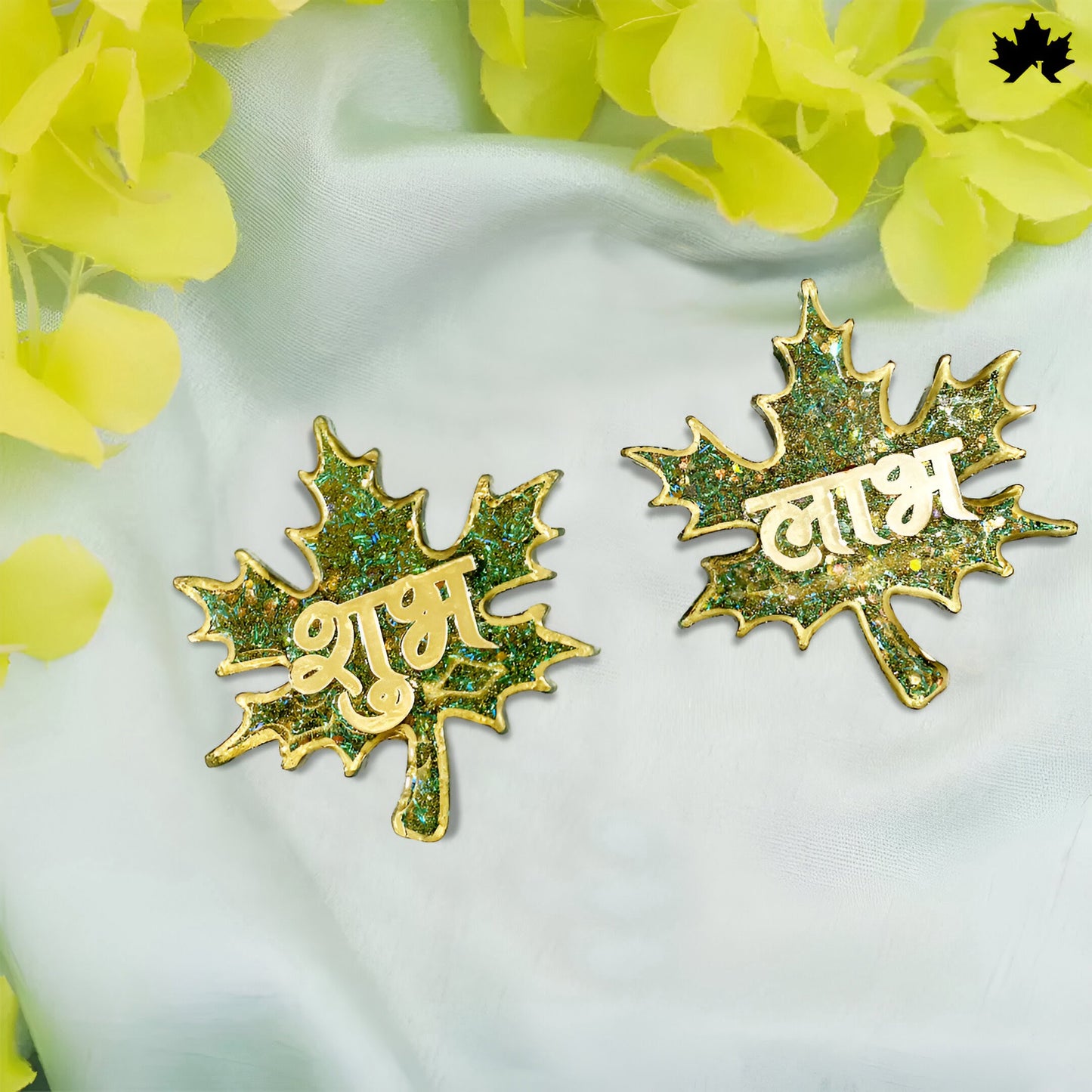 Glittering Green Shubh Laabh Pair - Autumn Leaf Collection