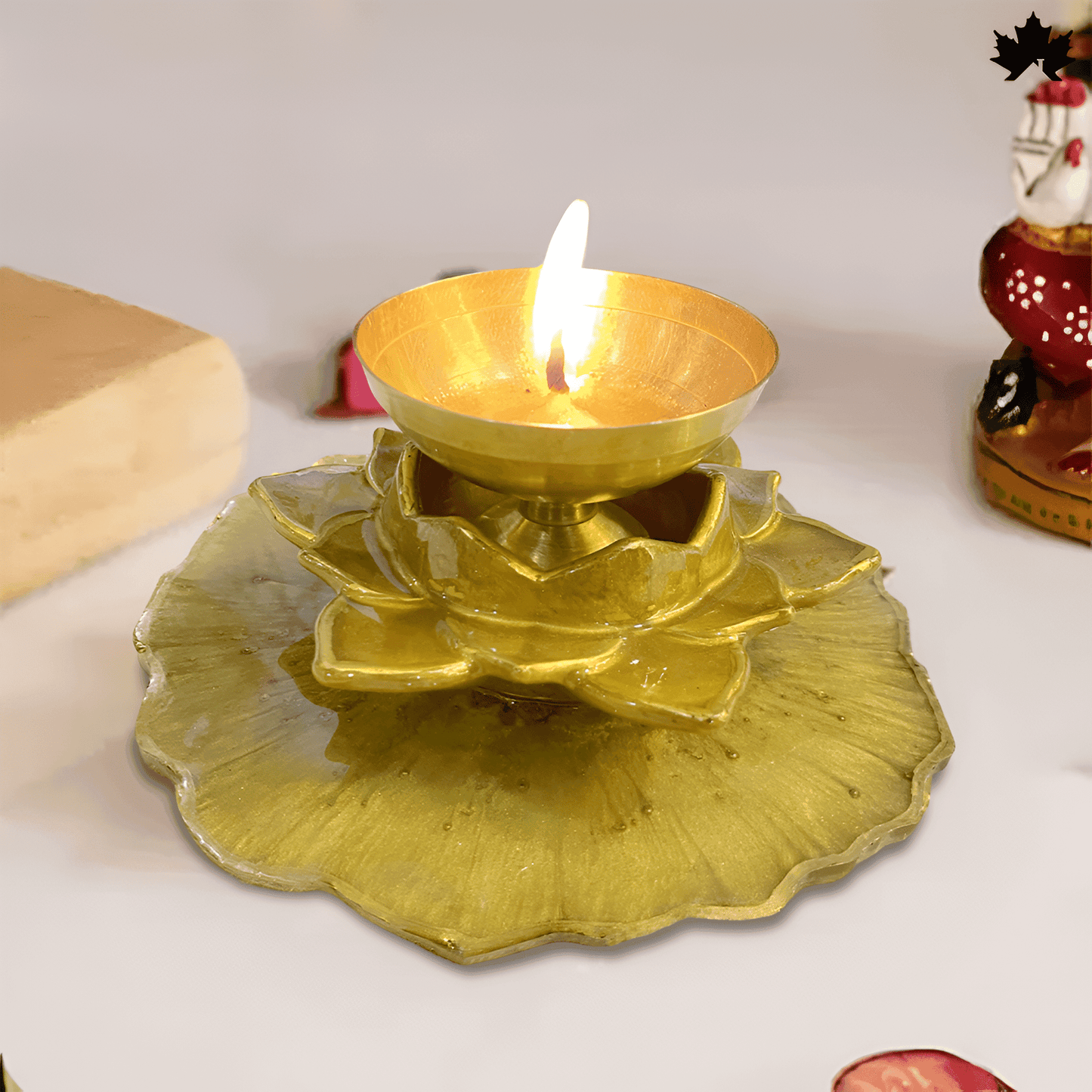 Golden Blossom Diya Holder - Elegant Jyot and Diya Holder for Aarti and Pooja Rituals