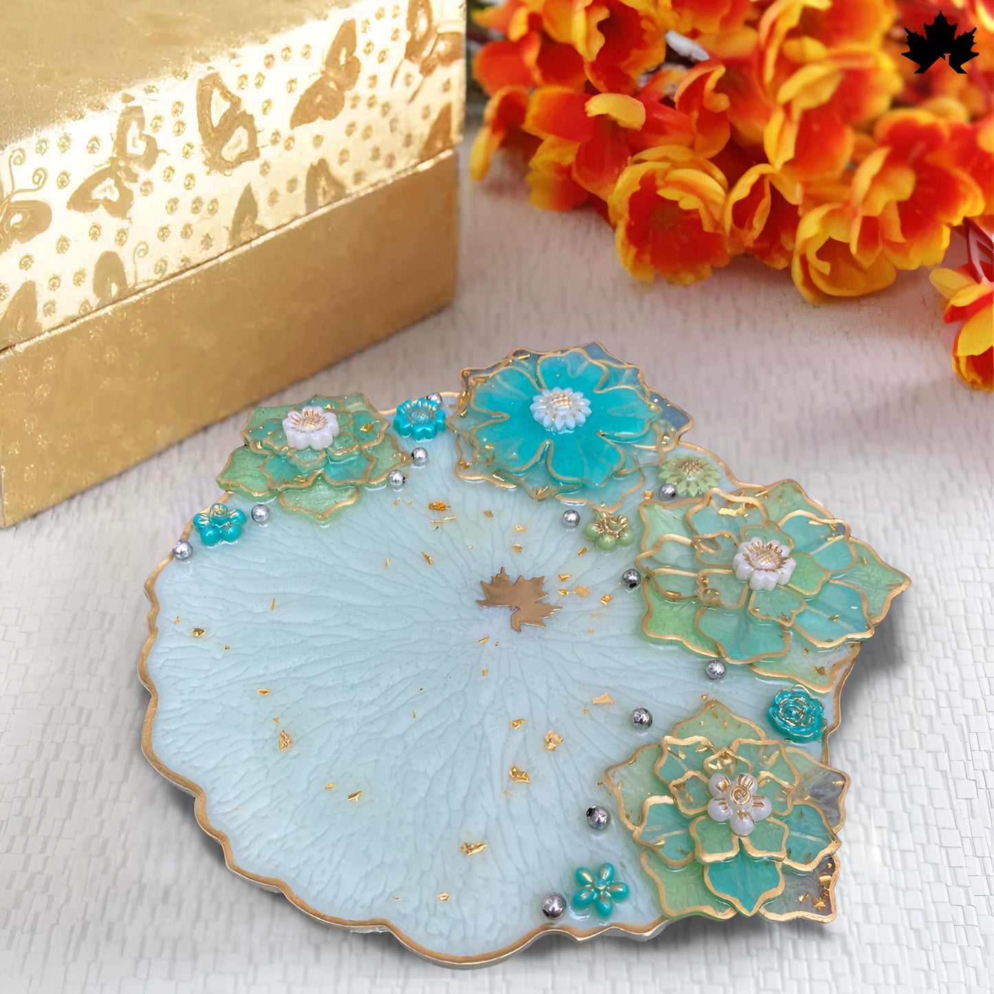 Aqua Bloom Unique Pooja Thali Design with Handcrafted Floral Art | Fankaarlok