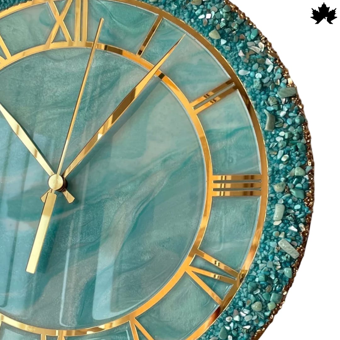 Aqua Gemstone Elegance - Turquoise Resin and Stone Wall Clock | Fankaarlok