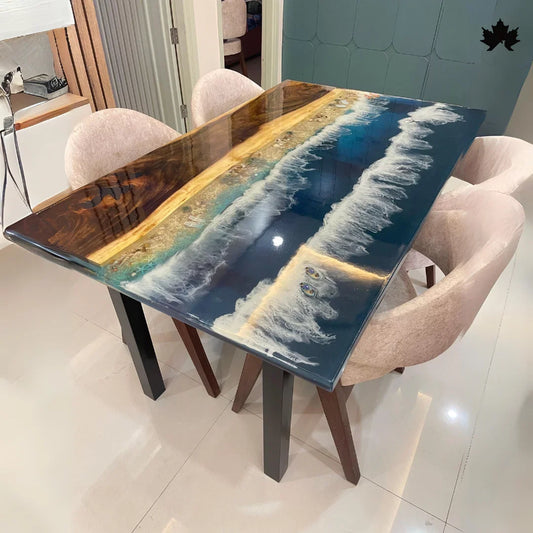 Ocean beach wave epoxy dining table shipped to Mumbai