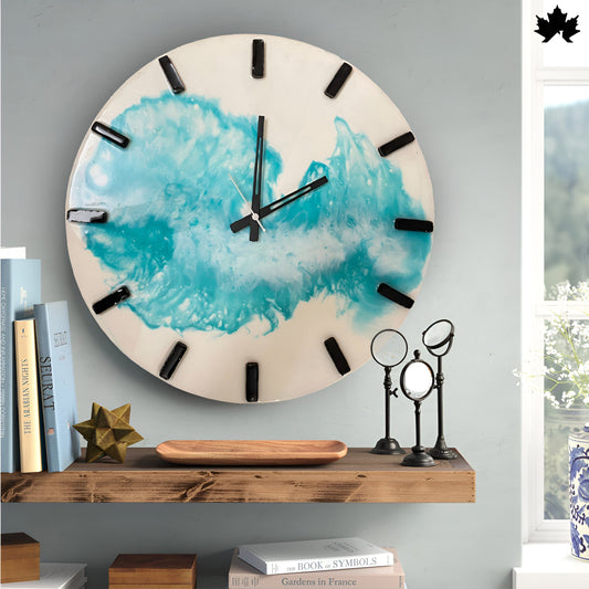 Aqua Wave hand-poured resin art wall clock
