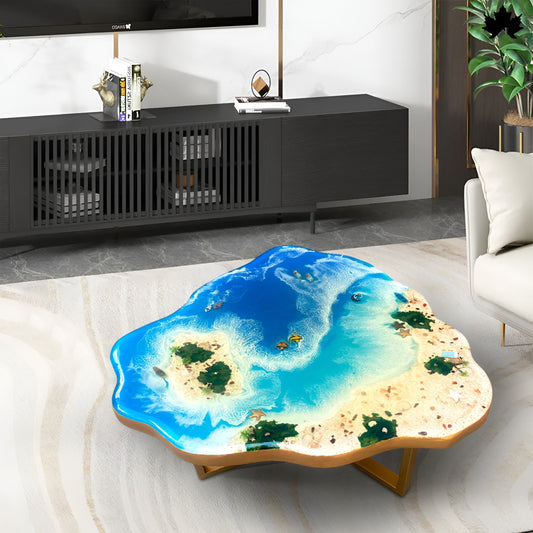 Beach art epoxy resin coffee table built for humid monsoon conditions