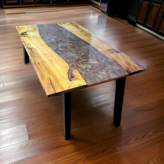 Solid wood grey river epoxy dining table shipped to Bangalore