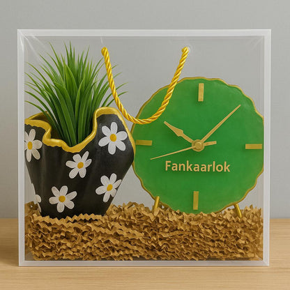 Corporate Desk Gift Hamper | Designer Planter with Luxury Desk Clock