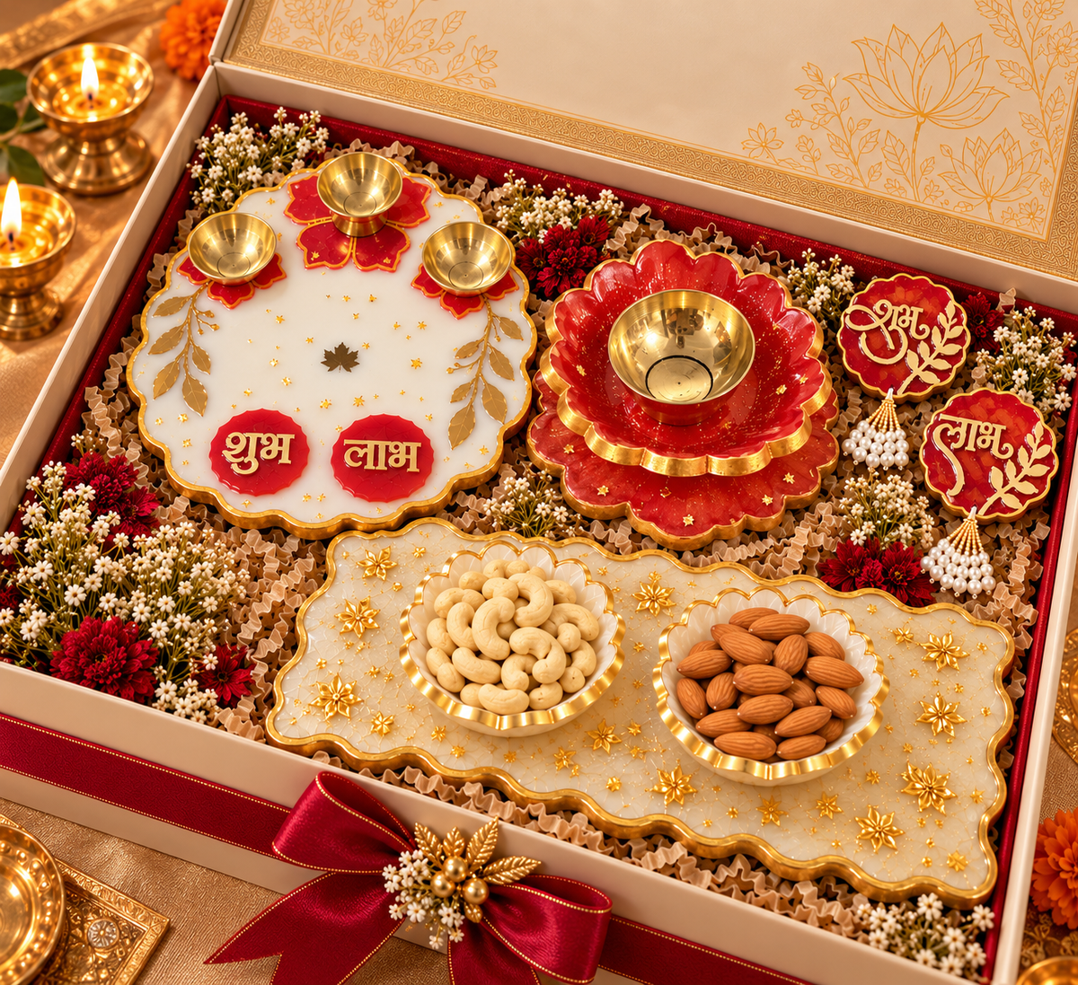 Ujjwal handcrafted resin Diwali corporate gift hamper in premium gift box by Fankaarlok