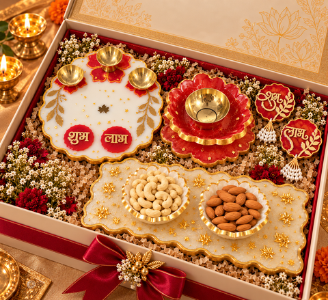 Ujjwal handcrafted resin Diwali corporate gift hamper in premium gift box by Fankaarlok