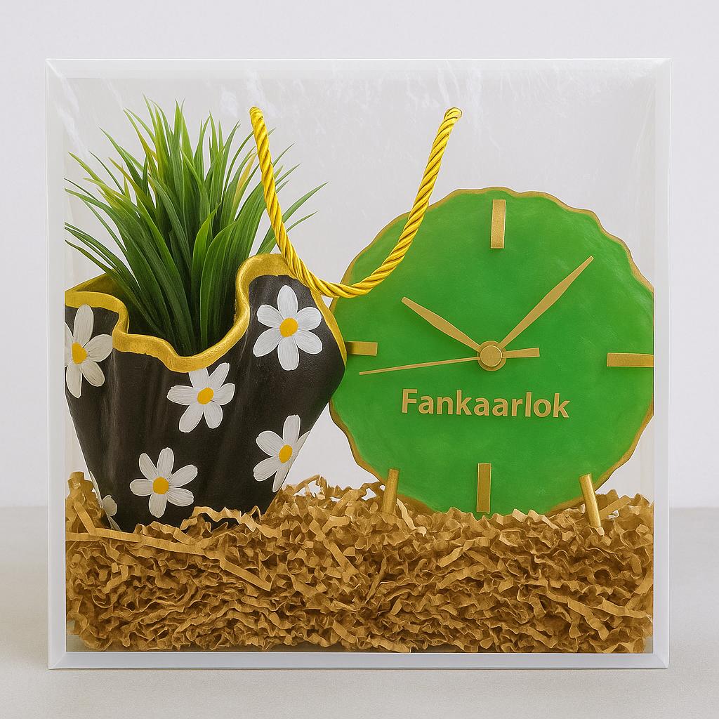 Corporate Desk Gift Hamper | Designer Planter with Luxury Desk Clock