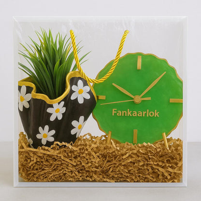Corporate Desk Gift Hamper | Designer Planter with Luxury Desk Clock