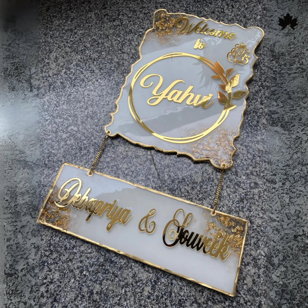 Gold Accent Custom Nameplate for Home | Buy Resin Nameplate Online India